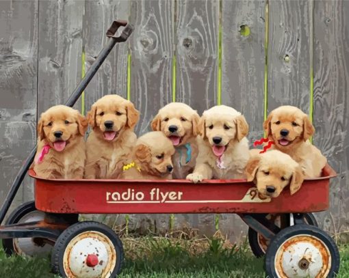 Aesthetic Puppies In Wagon Paint By Numbers