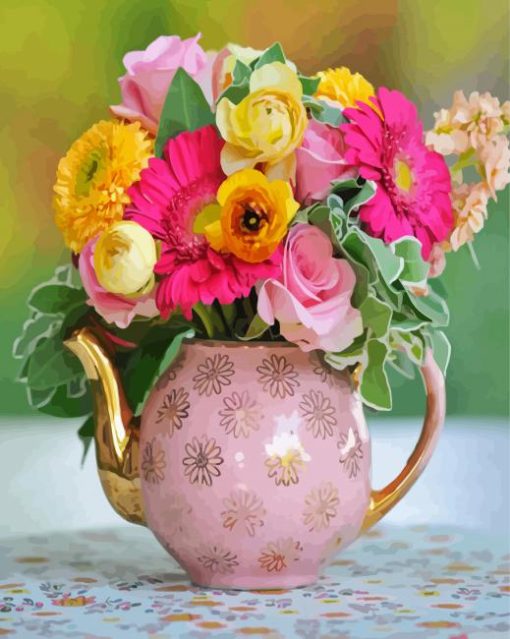 Aesthetic Teapot Flowers Paint By Numbers
