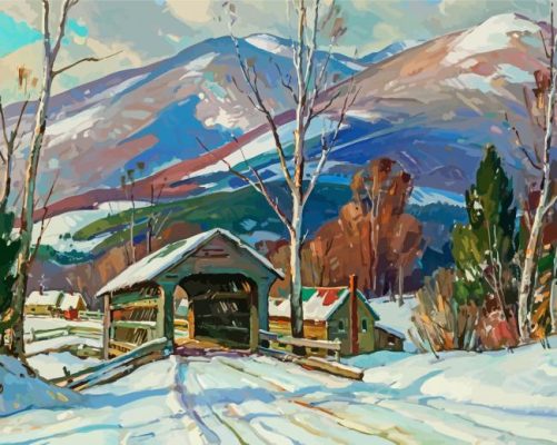 Aesthetic Winter Covered Bridge Paint By Numbers