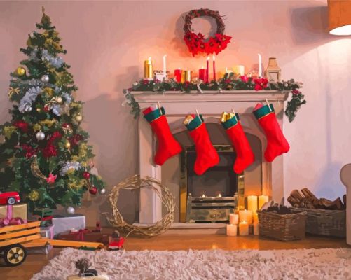 Christmas Fireplace Paint By Numbers