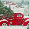 Christmas Red Pickup Truck Paint By Numbers