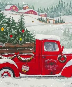 Christmas Red Pickup Truck Paint By Numbers