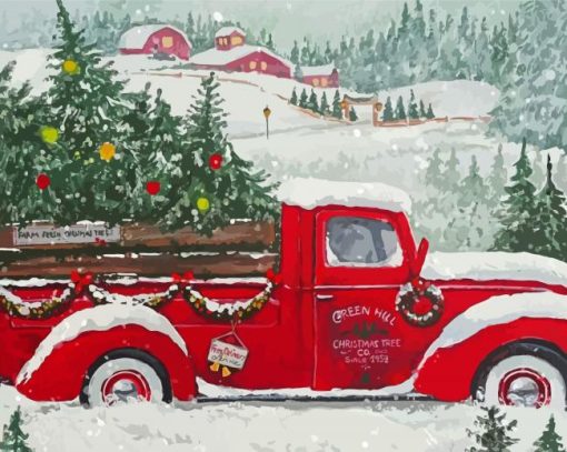 Christmas Red Pickup Truck Paint By Numbers