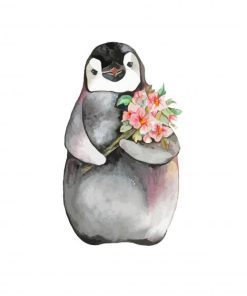 Cute Penguin With Flowers Paint By Numbers