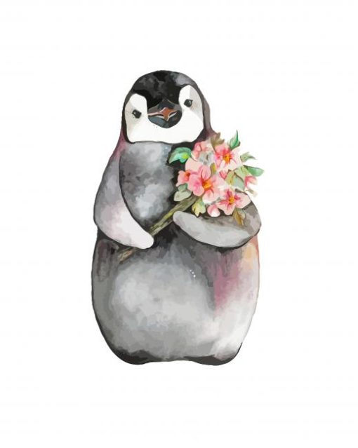 Cute Penguin With Flowers Paint By Numbers