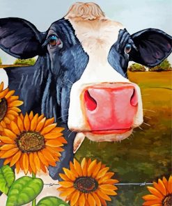 Cute Sunflower Cow Paint By Numbers