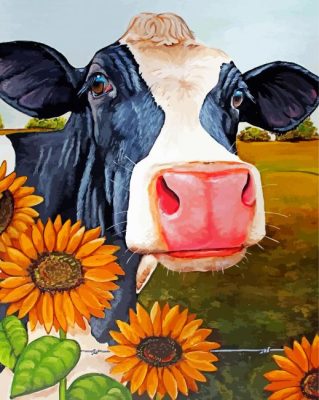 Cute Sunflower Cow Paint By Numbers