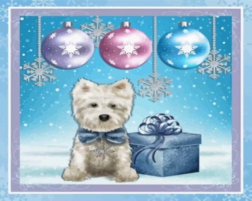 Cute White Westie Christmas Paint By Numbers