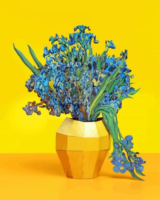 Irises Bouquet In Yellow Vase Paint By Numbers