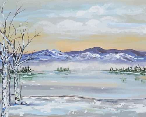 Snowy Abstract Countryside Paint By Numbers