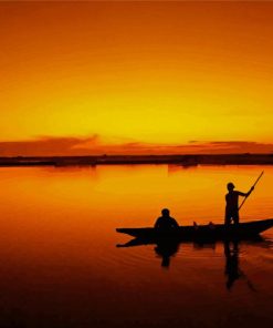 Sunset And Fishermen On Boat Paint By Numbers