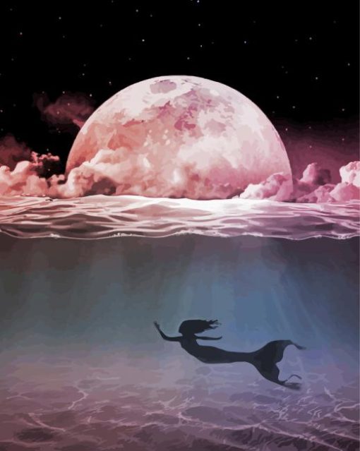 Swimming Mermaid Under The Moonlight Paint By Numbers