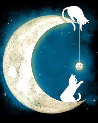 White Cats On Moon Paint By Numbers