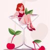 Woman Cherry Cocktail Glass Illustration Paint By Numbers