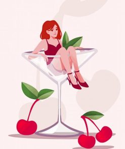 Woman Cherry Cocktail Glass Illustration Paint By Numbers