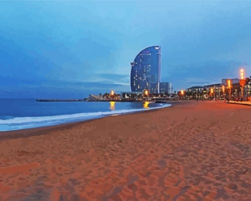 Barcelona Beach At Night Paint By Numbers