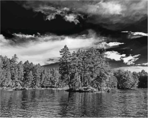 Black And White Moosehead Lake Maine Landscape Paint By Numbers