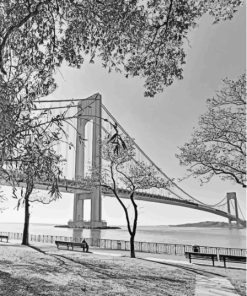 Black And White Verrazzano Narrows Bridge View Paint By Numbers