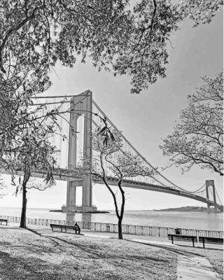 Black And White Verrazzano Narrows Bridge View Paint By Numbers