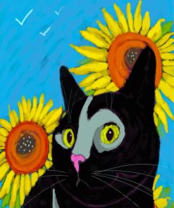 Black Cat And Sunflowers Art Paint By Numbers