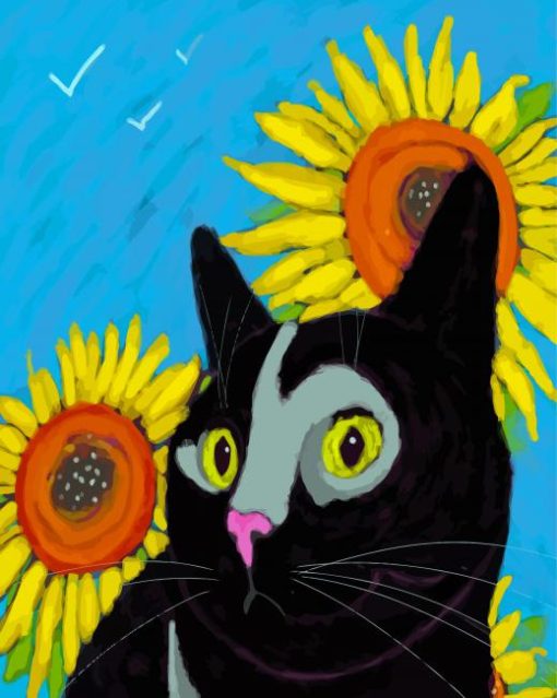 Black Cat And Sunflowers Art Paint By Numbers