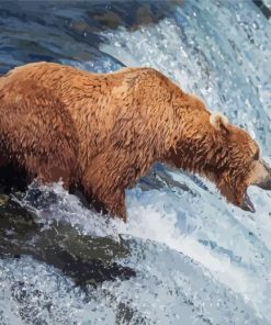 Brown Bear Fishing In Water Paint By Numbers