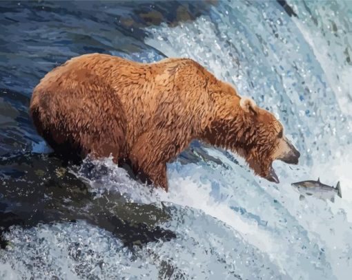 Brown Bear Fishing In Water Paint By Numbers