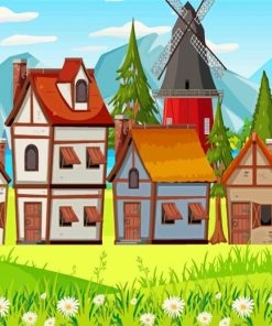 Cartoon Village Houses Paint By Numbers