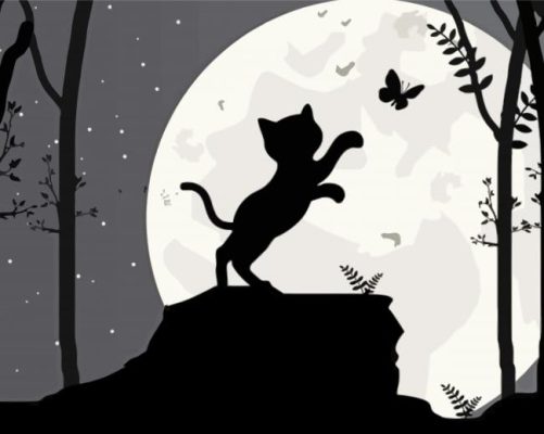 Cat And Butterfly Silhouette Paint By Numbers