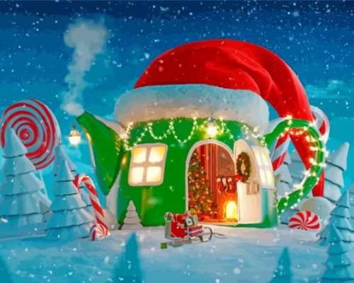 Christmas Cartoon House Paint By Numbers