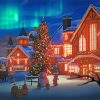 Christmas Snow Night With Aurora Lights Paint By Numbers