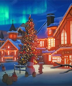 Christmas Snow Night With Aurora Lights Paint By Numbers