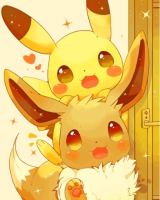 Cute Pikachu And Eevee Paint By Numbers