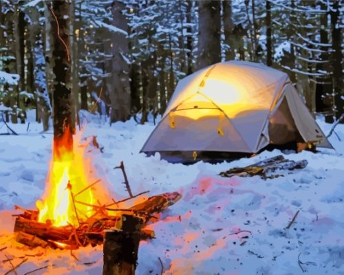 Forest Camping In Snow Paint By Numbers