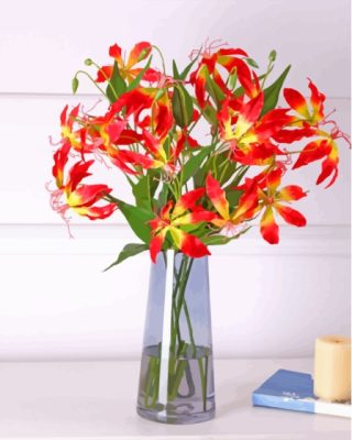 Gloriosa Lily In Glass Vase Paint By Numbers