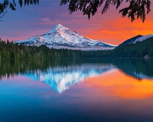 Mt Hood Lost Lake Water Reflection Paint By Numbers