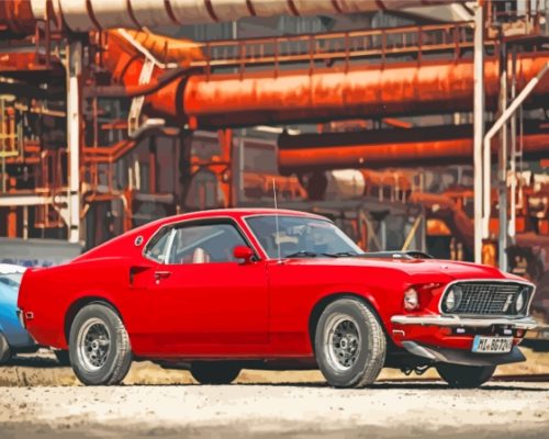 Red 1969 Ford Mustang Fastback Paint By Numbers