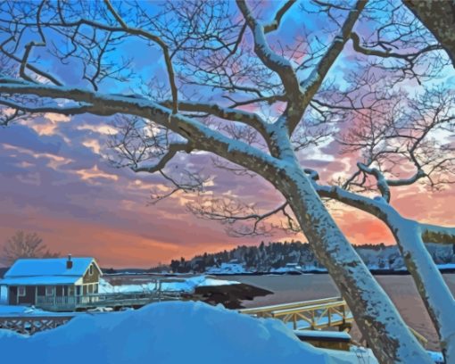 Snowy Boothbay Town Paint By Numbers