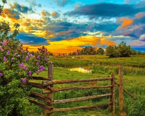 Springtime On The Farm Sunset Paint By Numbers