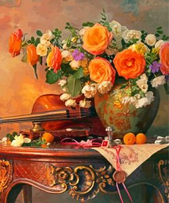 Still Life With Roses And Violin Paint By Numbers