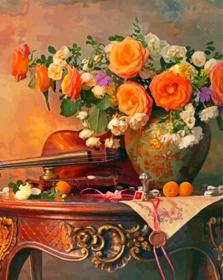 Still Life With Roses And Violin Paint By Numbers