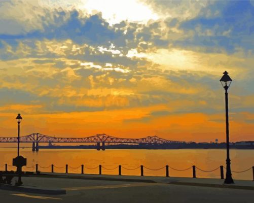 Sunrise At Natchez Bridge Paint By Numbers