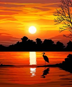 Sunset On Lake Silhouette Paint By Numbers