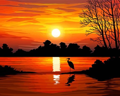 Sunset On Lake Silhouette Paint By Numbers