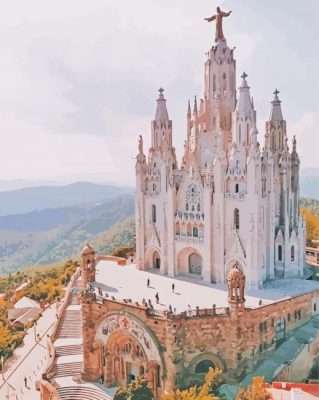 The Sagrat Cor Church In Mount Tibidabo Paint By Numbers