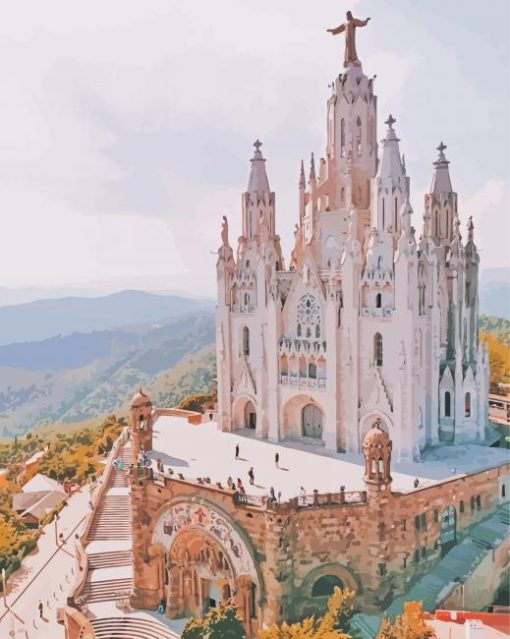 The Sagrat Cor Church In Mount Tibidabo Paint By Numbers