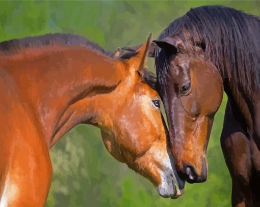 Two Brown Horses In Love Paint By Numbers