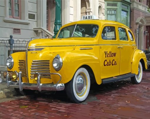 Vintage Yellow Taxi Cab Paint By Numbers