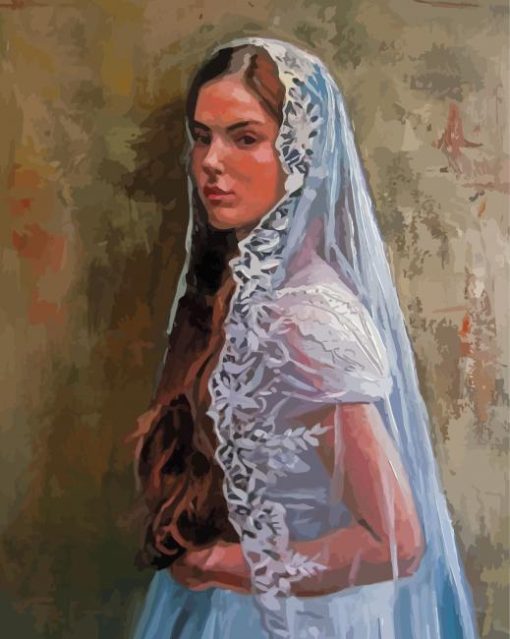 Woman With Wedding Lace Veil Paint By Numbers