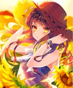 Yellow Anime Girl Flowers Paint By Numbers